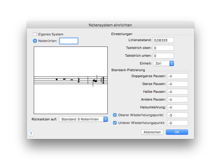 Dialogbox Notensystem einrichten